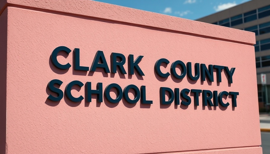 Clark County School District building sign, related to North Las Vegas middle school student death.