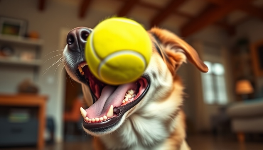 Playful dog catching a tennis ball indoors