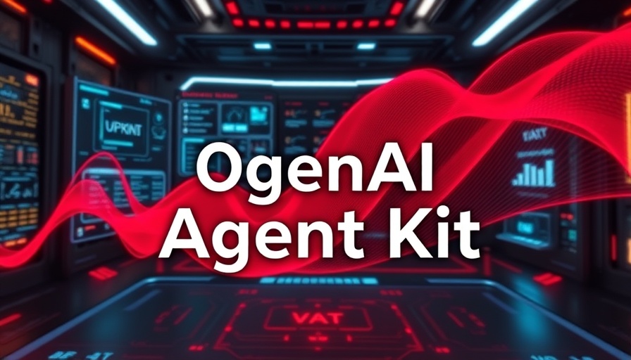 OpenAI Agent Kit futuristic interface with bold text and digital design.