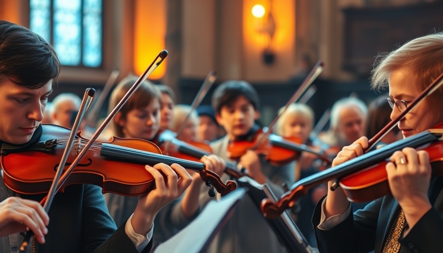 Orchestra performing at a church with strings focused, Atlanta free concerts.