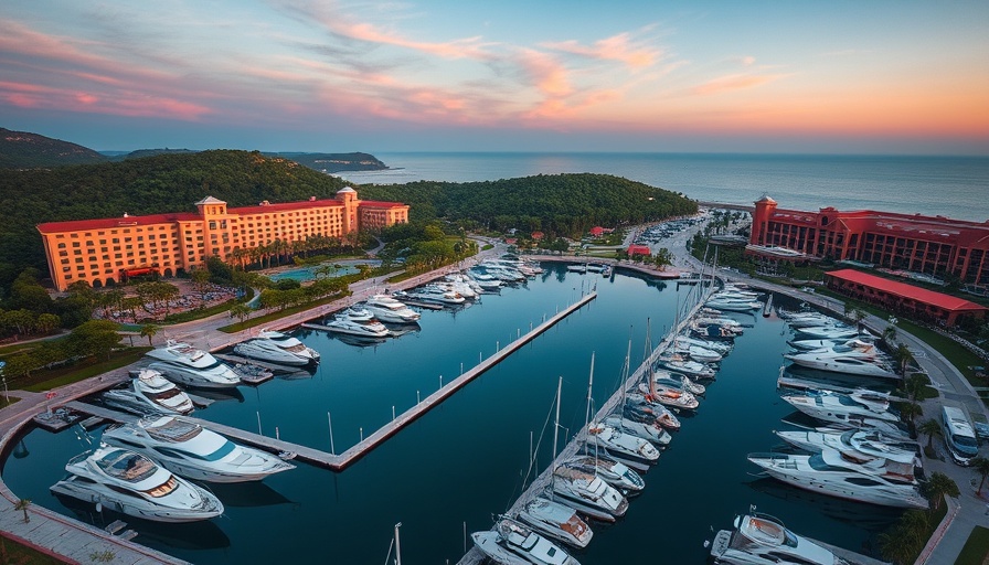Aerial view of Hilton Head Island marina, ideal weekend getaway scene.