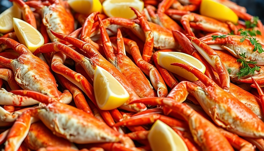 Best crab legs in Houston, vibrant seafood display.