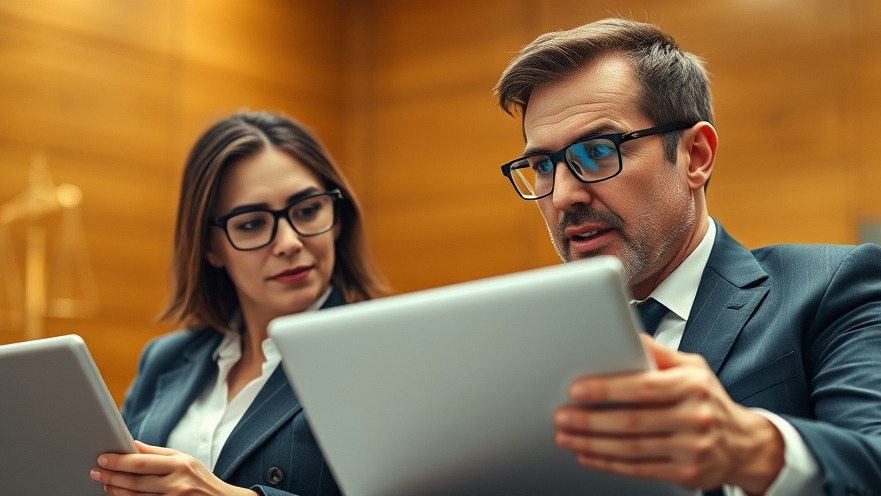 Legal professionals demonstrating AI technology exploration in a modern courtroom.