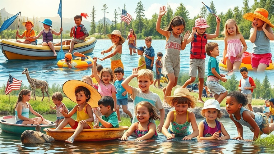 Vibrant collage of affordable summer camps in Houston with kids boating, dancing, and exploring.