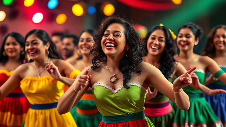 Joyful Venezuelan dancers captured mid-performance, showcasing South Florida culture.