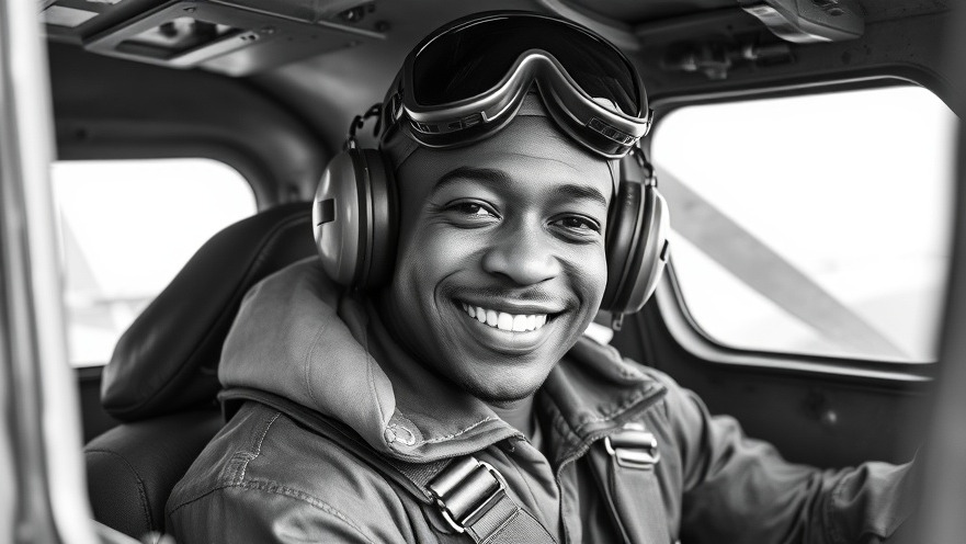 Confident African-American WWII pilot in cockpit, symbolizing Black Innovators and Civil Rights milestones.