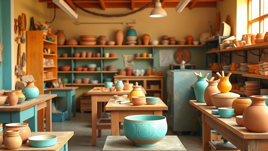 Vibrant handmade pottery in Cheeky Ceramics Studio, promoting body positivity.