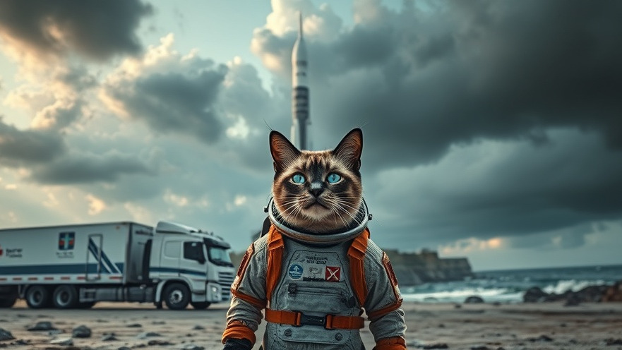 Siamese cat in a space suit near a futuristic rocket symbolizing next-gen technology.