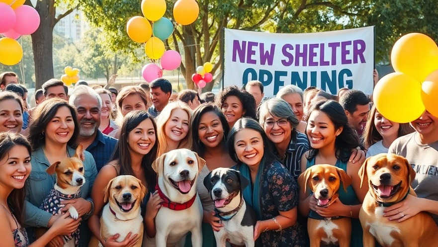 Joyful crowd celebrating New Orleans animal adoption at the new shelter opening.