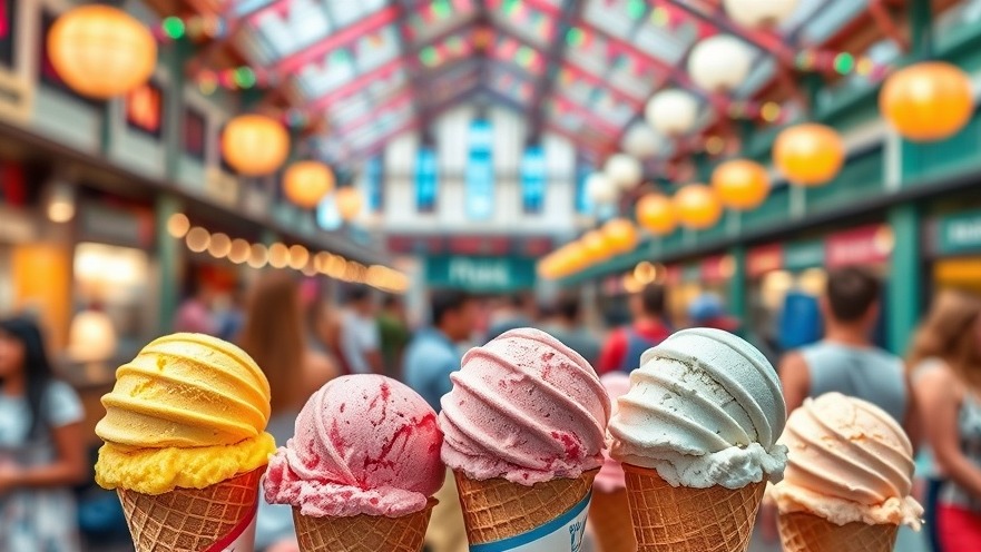 Colorful ice cream flavors at Ponce City Market, highlighting Atlanta's dessert scene.