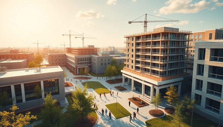 University of Miami campus expansion aerial view, new buildings and lively atmosphere.