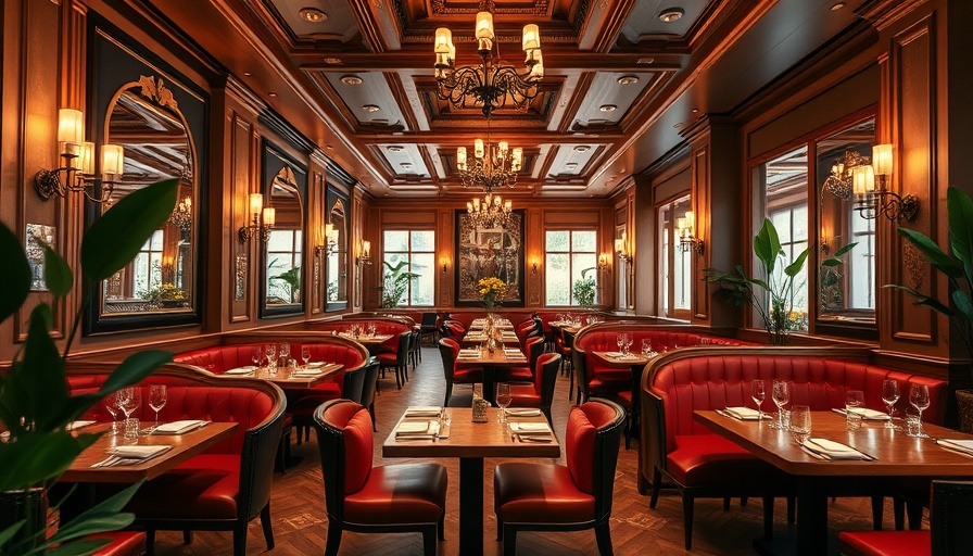 Mother Wolf Miami restaurant elegant interior with tables and red seats.