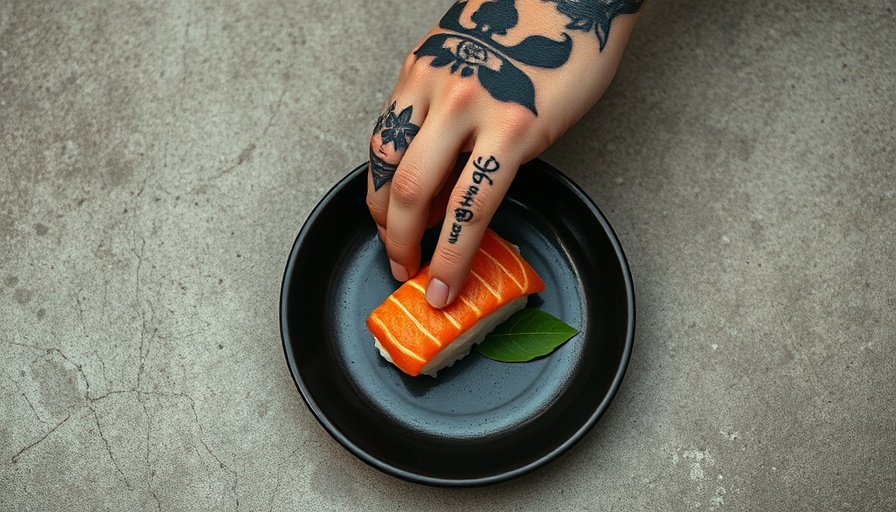 Sushi on plate with shiso leaf at Shiso restaurant Miami.