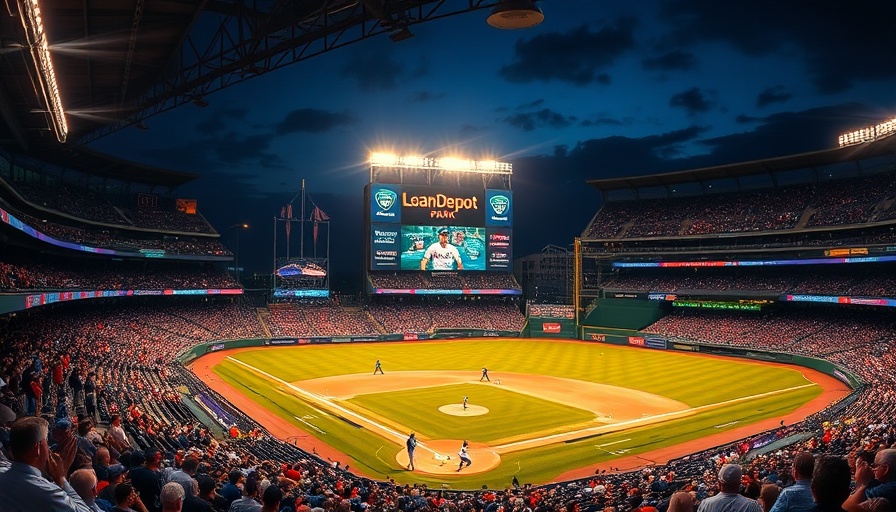 New dining options at LoanDepot Park during a night baseball game.