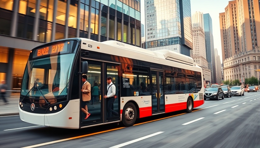 Brickell circulator transit system in busy city street with skyscrapers.