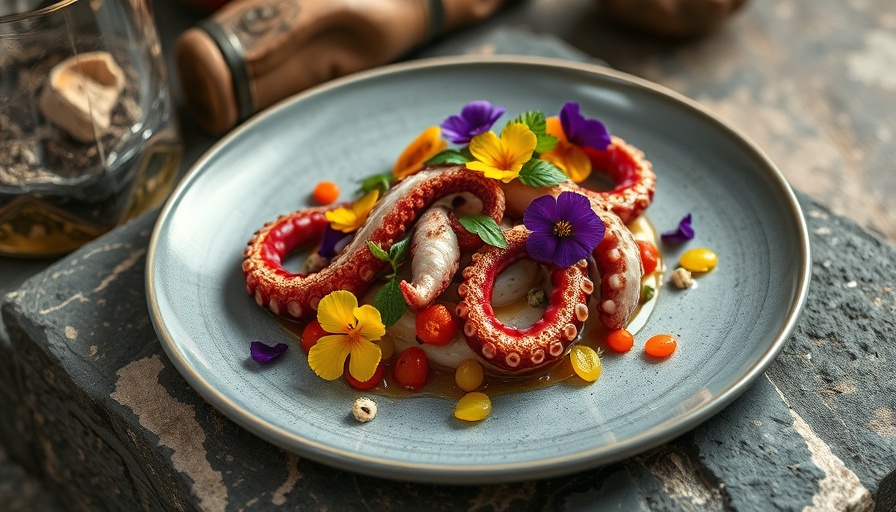 Gourmet octopus dish at Miami top restaurant.