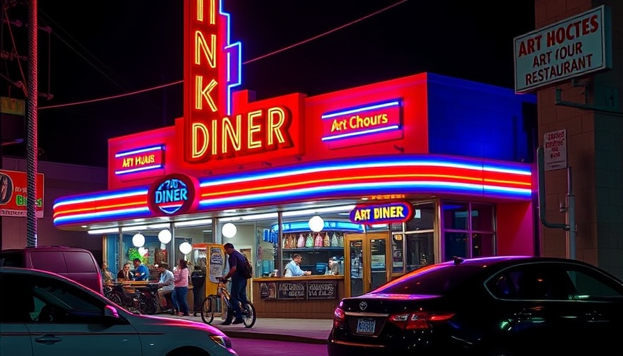 Neon diner exterior at night, 24-hour restaurants Atlanta.