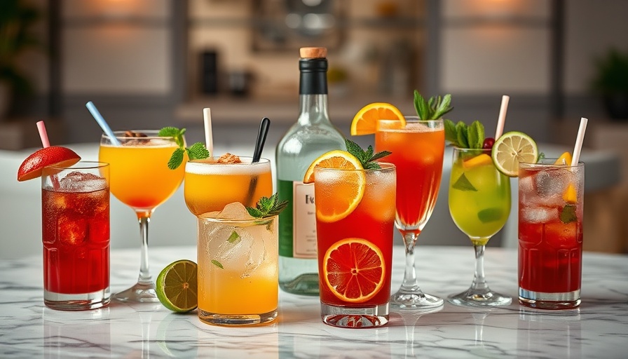 Elegant nonalcoholic cocktails in Atlanta on a marble table.
