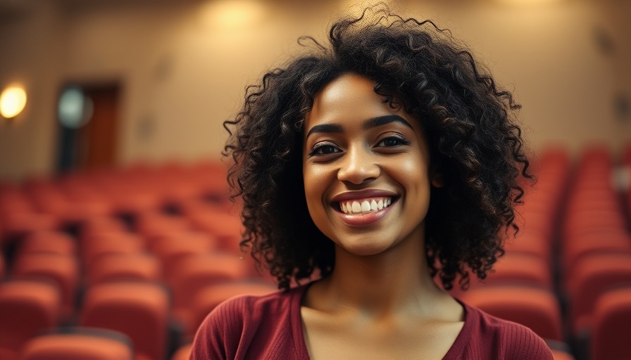 Smiling woman at community town hall DeKalb County May 6.