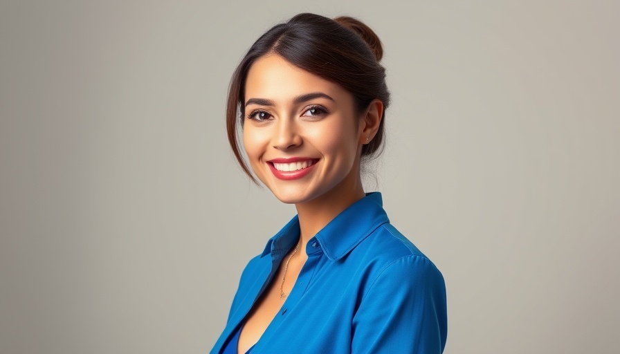 Professional portrait of a smiling woman in a blue outfit.
