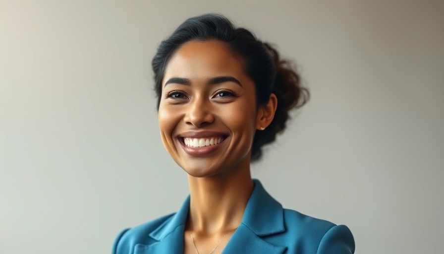 Professional woman smiling with a blue outfit, headshot style.