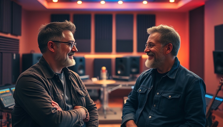 Music Biz 2025 Atlanta studio session with two men conversing.