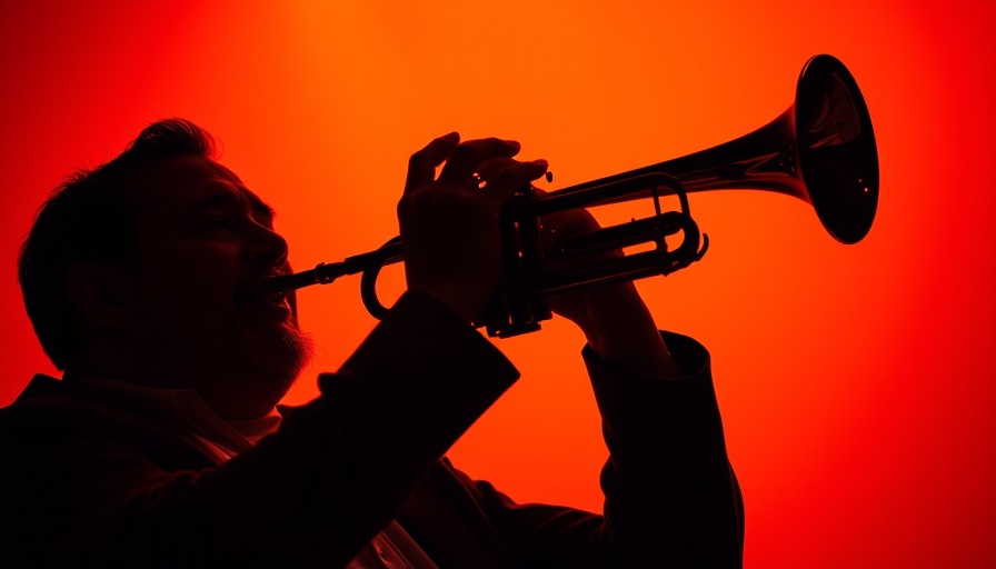 Silhouette of a trumpet player at Atlanta Jazz Festival Live Performances.