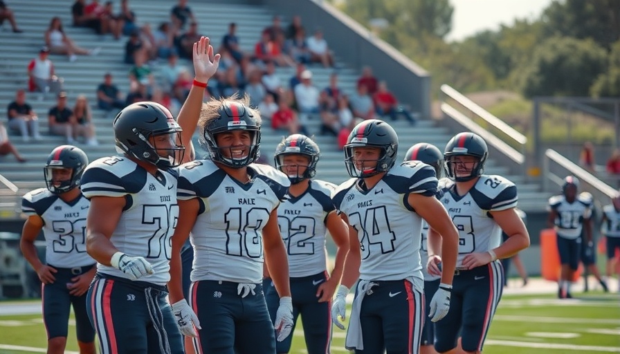 High school football players celebrating on the field