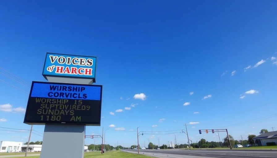 Voices of Faith Church sign under clear blue sky.
