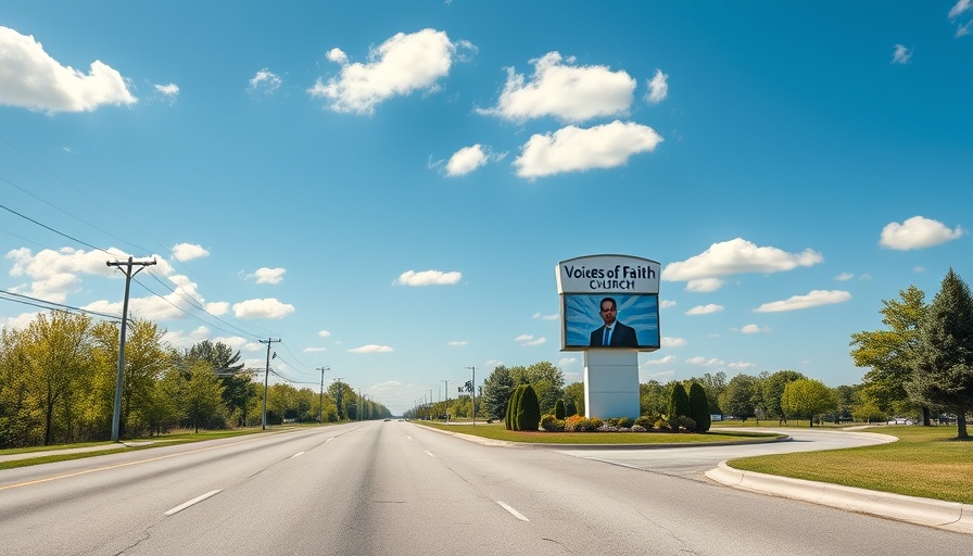 Construction Board of Appeals Stonecrest: Voices of Faith Church sign on a sunny day.