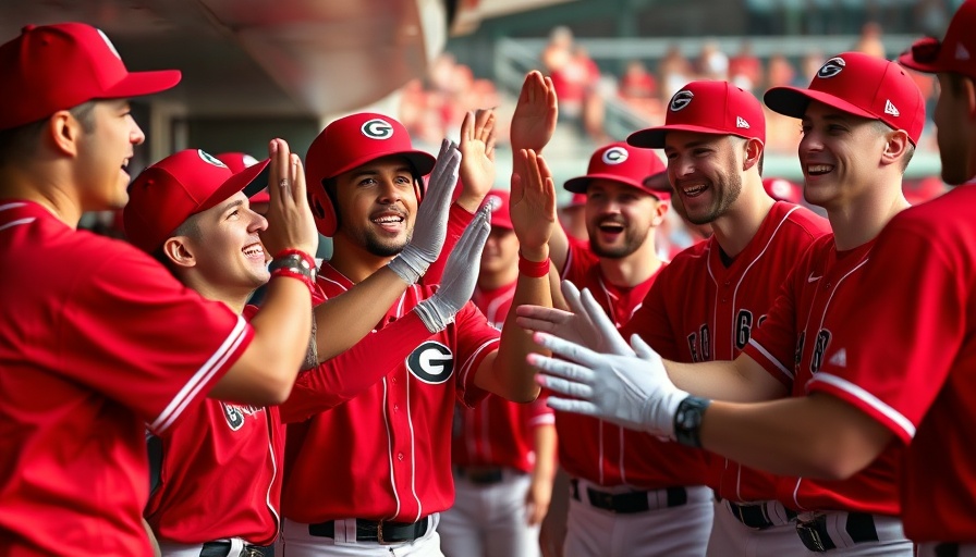 Georgia Bulldogs baseball players high-fiving in dugout
