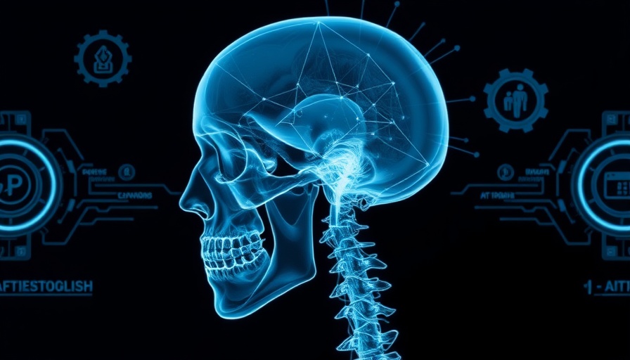 X-ray skull with AI healthcare visualization graphics, intricate and detailed.