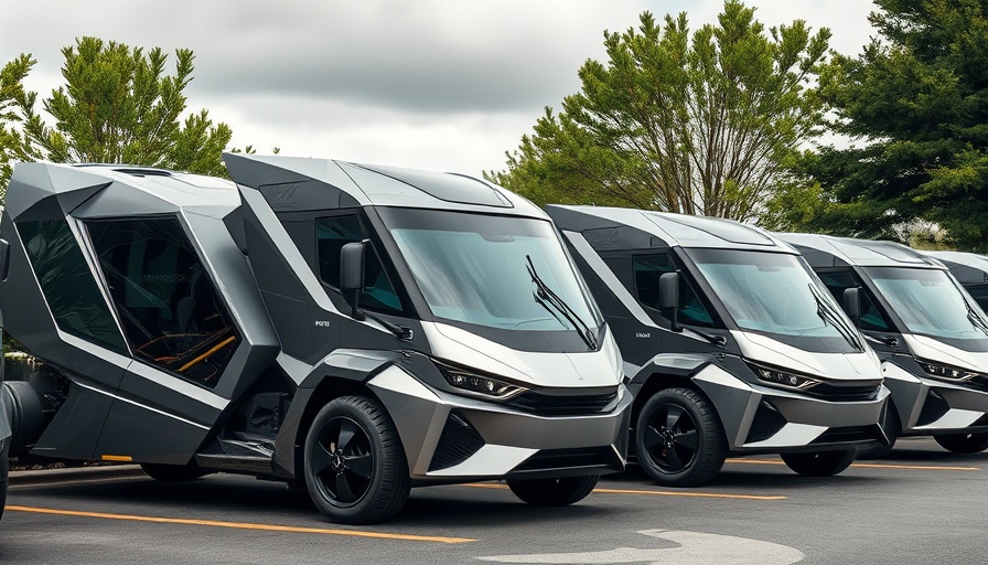 Futuristic Cybertrucks in a parking lot for trade-ins.
