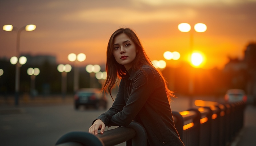 Young woman in sunset contemplating outdoors