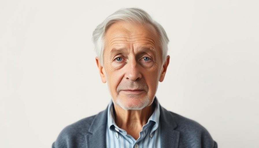 Portrait of elderly man facing forward in neutral lighting.