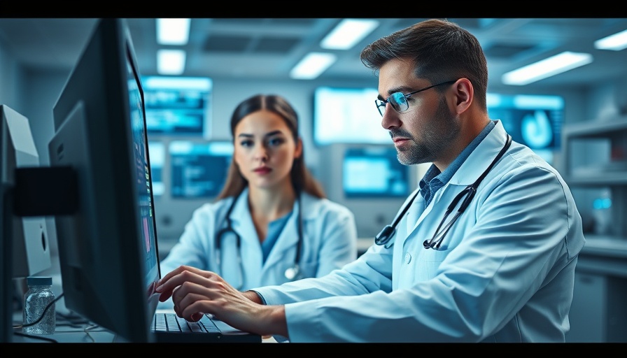 Healthcare professionals using technology in a modern lab for hybrid cloud storage in healthcare.