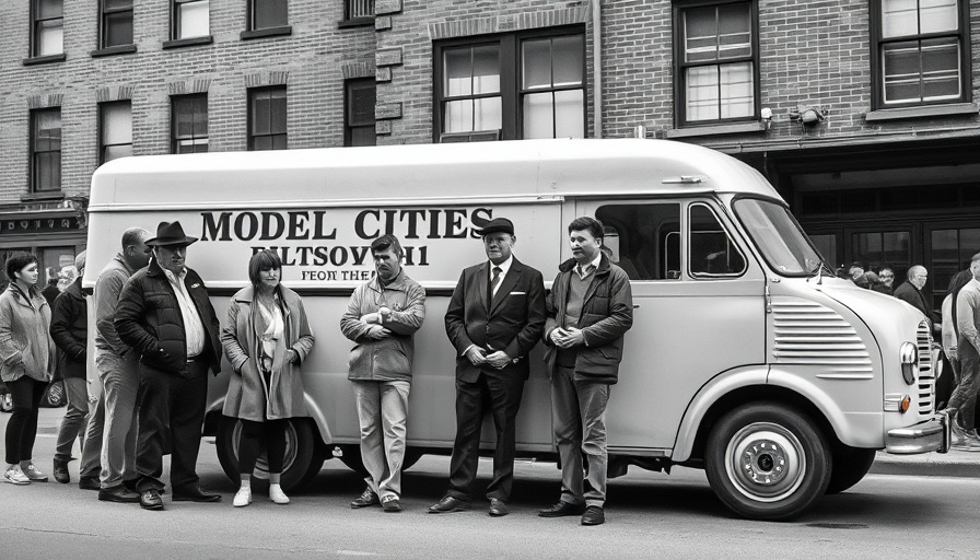 Historical scene of anti-poverty efforts with Model Cities van.