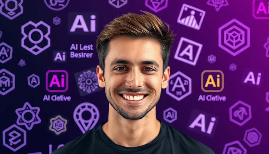 AI creativity themed image with smiling man and logos.