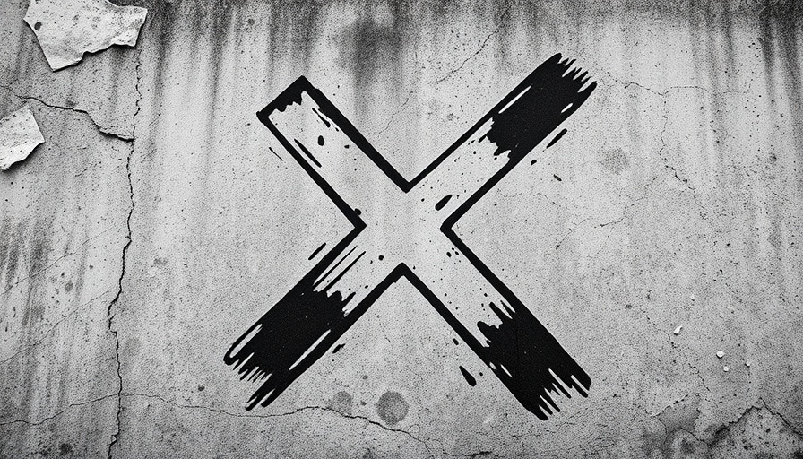Weathered 'X' graffiti on distressed concrete wall, X outage 2025