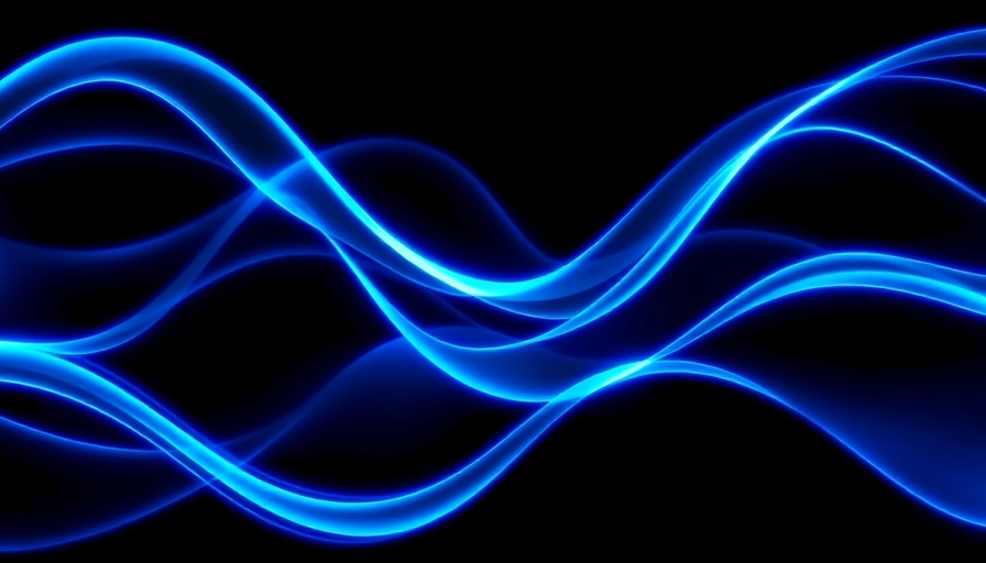 Glowing blue waveforms representing AI advancements.