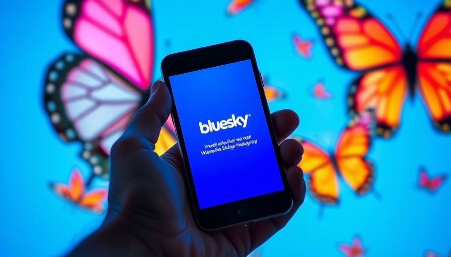 Bluesky app installation on phone with blue butterfly background.