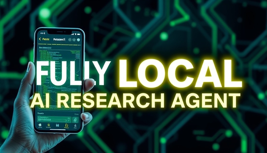 Local AI research agent promo banner with glowing text and phone interface.