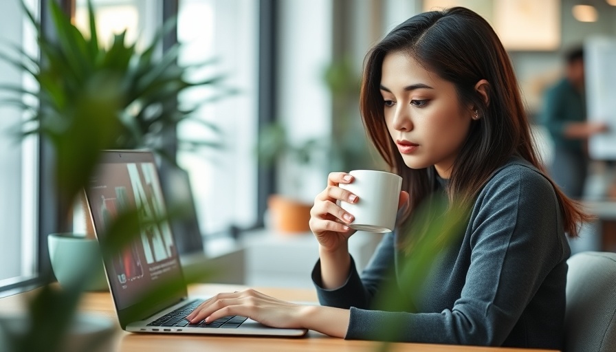 Modern office setting with woman using AI image generator from text