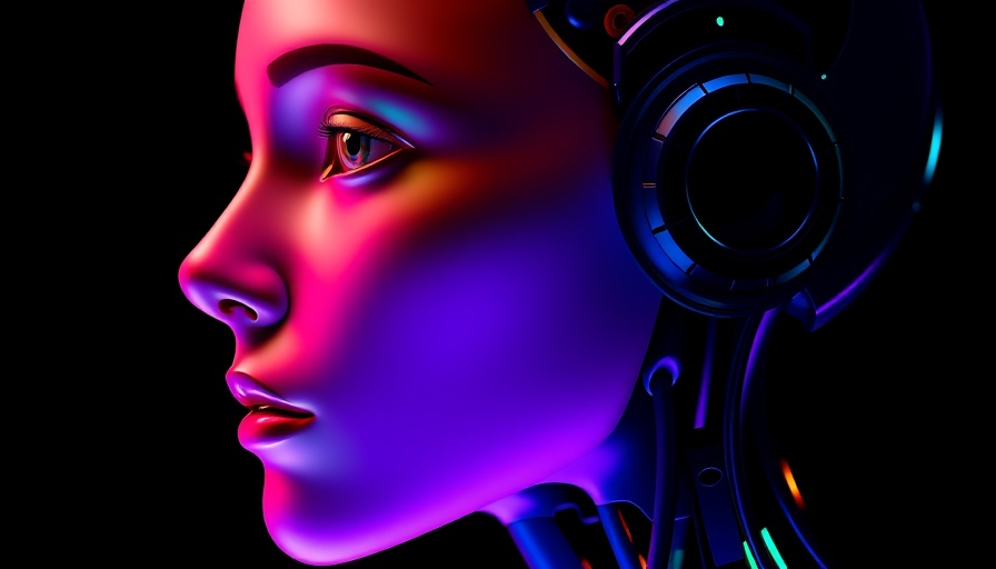 Vibrant AI humanoid illustration showcasing AI and society themes.