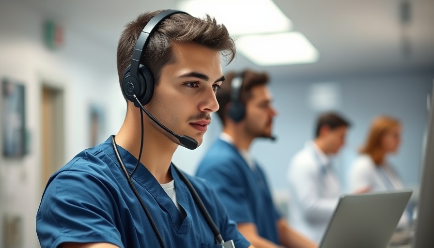 Young professional in healthcare technology wearing headset, focused in office.