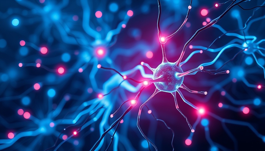 Illustration of self-powered artificial synapse network in neon hues.
