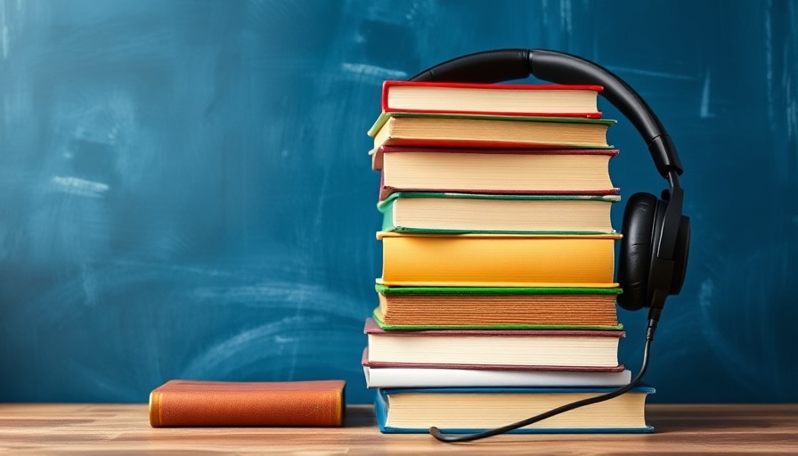 Books with headphones concept for text-to-speech technology for audiobooks.