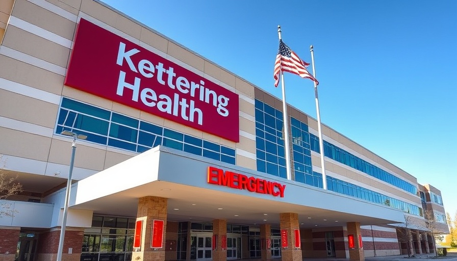 Kettering Health hospital entrance against a blue sky.