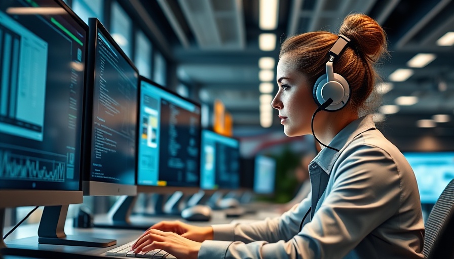 AI in healthcare billing: professional woman working at multiple monitors.