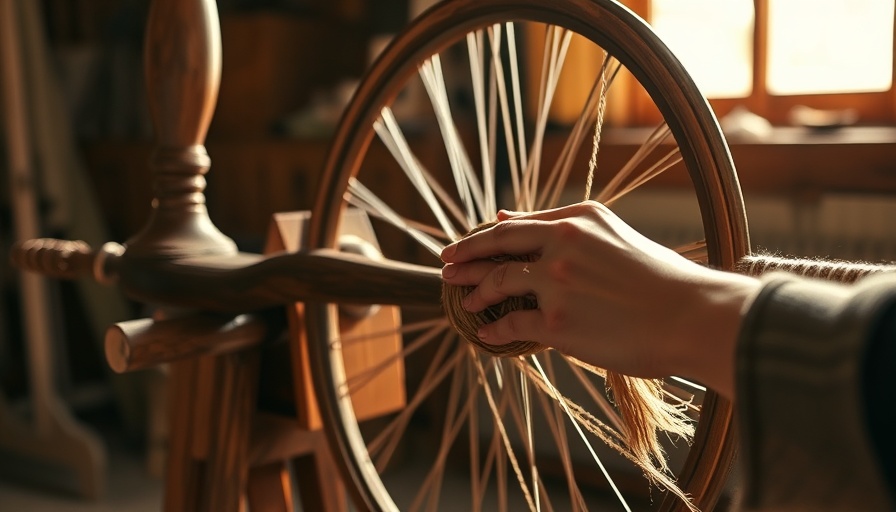 Traditional spinning wheel in motion with sunlight, AI society impact